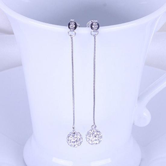 Luxury Full Rhinestone Inlaid Tassel Round Ball Long Dangle Women Stud Earrings