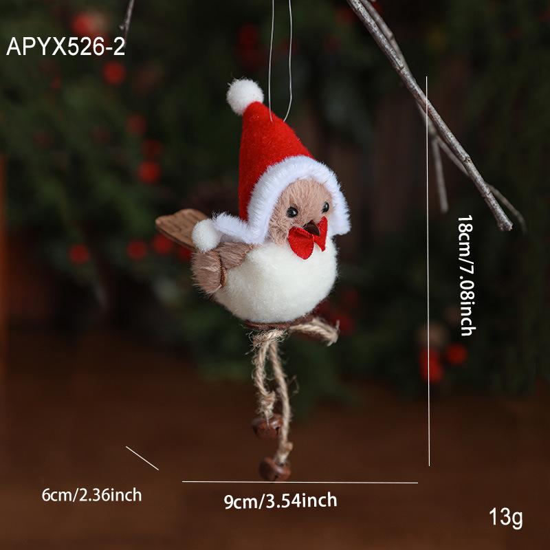 1Pcs Year Christmas Tree Hangings Faux Foam Bird Ornament Pendant Wool Felt Red Scarf Hat Birdie Navidad Decoration