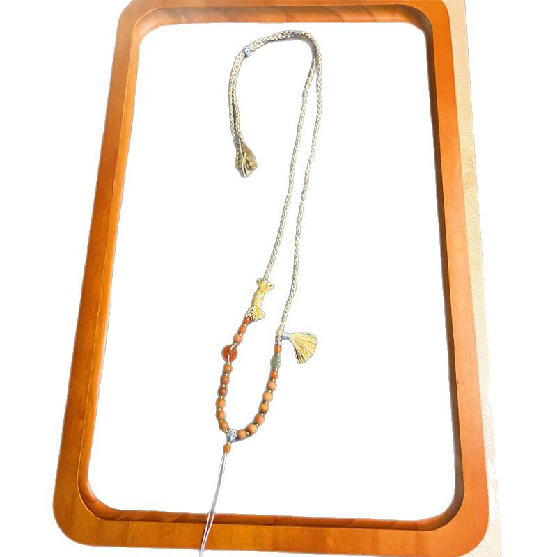 Southern Red Jade and Gold Amber Pendant with Handmade Woven Rope