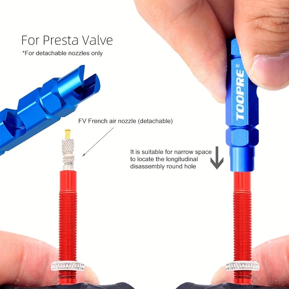 French-Style Tool Laser TOOPRE Three-in-One Bicycle Valve Core Remover - Compact Aluminum Alloy Tool for Schrader and Presta Valves, Non-Slip Grip