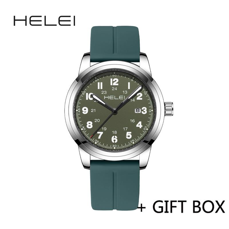 HELEI Sport Men Watch Top Brand Luxury Military Waterproof Male Clock Quartz Business Original Silicone Wristwatch Gift 9020CJ