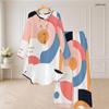 Women Plus Size Navy Blue Printed Round Neck Long Sleeve High Low Top Wide Leg Pants Two Piece Set