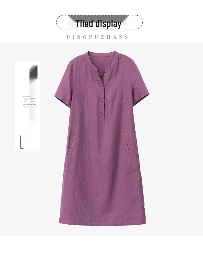 Plus Size Mid-Length Summer 2025 Cotton-Linen Dress for Women - Fashionable, Age-Reducing Style for Middle-Aged Mothers