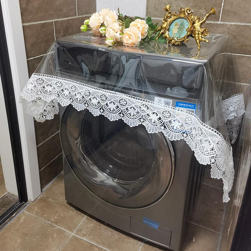 Lace PU Washing Machine Cover Cloth, Waterproof, Dustproof, Non Washable, Transparent Protective Cover Pad Universal Pad