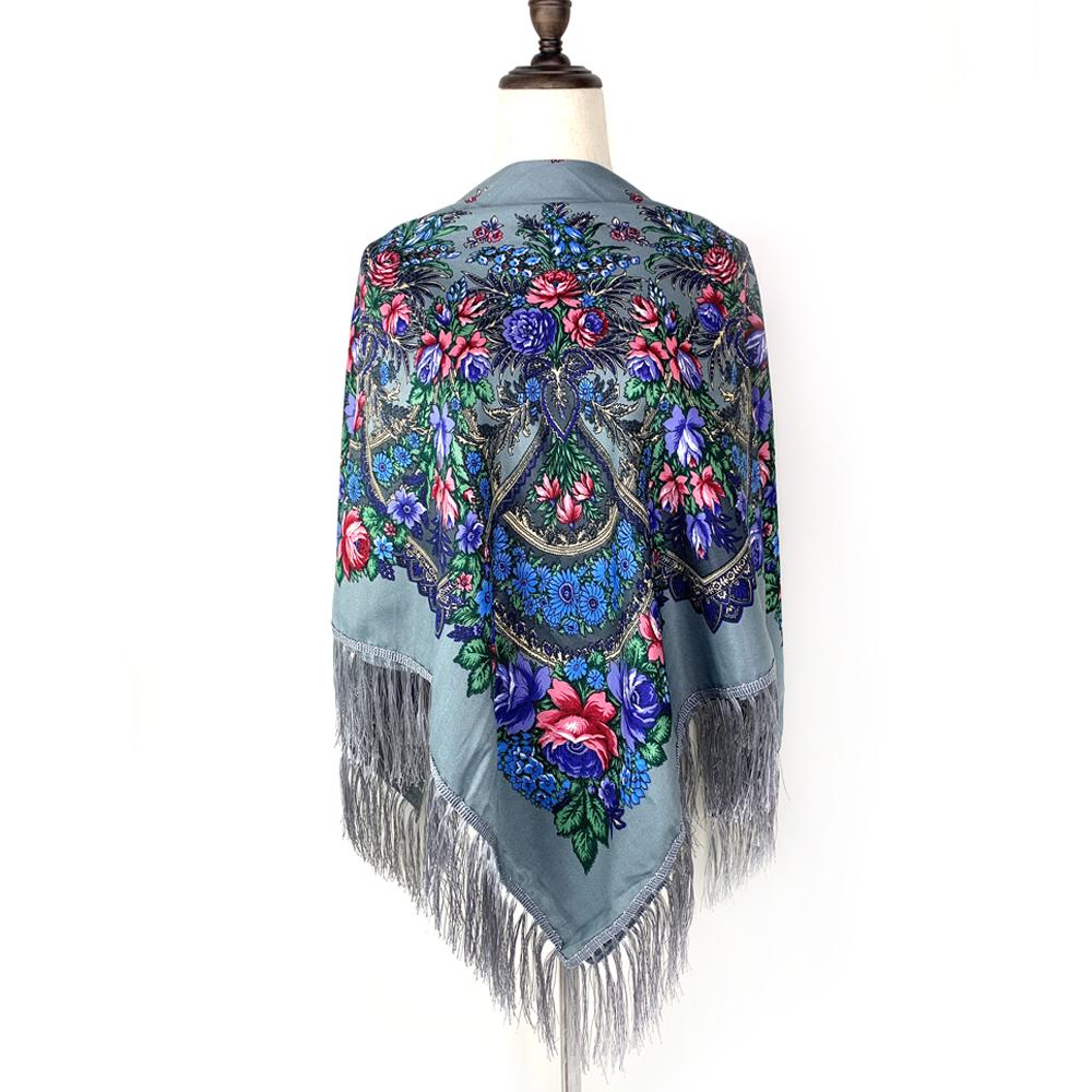 Luxury Floral Print Russian Scarf Women Retro Fringed Square Bandana Scarves Ukrainian Shawl Babushka Handkerchief Head Wraps