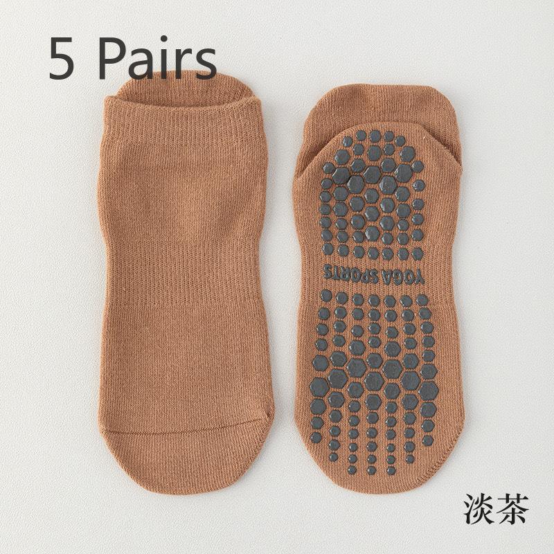 5 Pairs of Women's Spring and Autumn Cotton Non Slip Indoor Fitness Jump Yoga Sports Socks