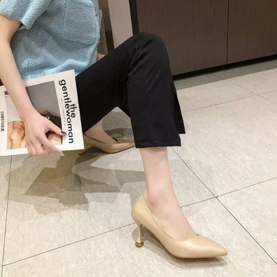 Mode Damen Bequeme High Heel Arbeitsschuhe Schwarz Weiche Sohle 2024 Neu Sommer Heißer Verkauf Flach Weiches Leder Obermaterial