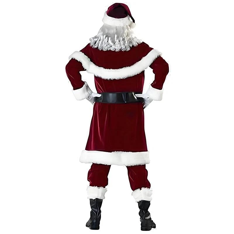 Mens Fancy Dress Warm Santa Claus Costume Adult Santa Outfit Red Cosplay Costume Set For Holiday Event Themed Gathering Cosplay