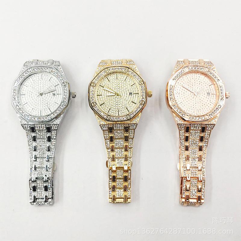 Hip Hop Mc Style Quartz Watch With Calendar And Steel Band For Casual Wear