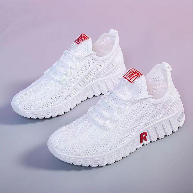 

Large size shallow mouth thick sole spring and autumn new women s shoes breathable flywoven soft sole comfortable sports and leisure shoes 40