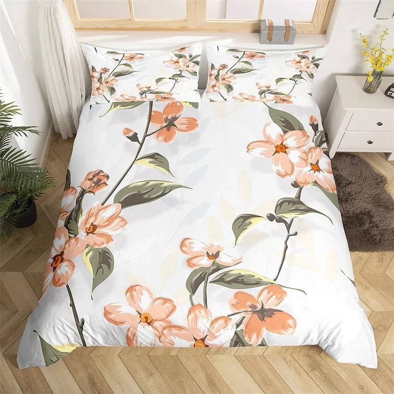 3PCS Single-sided Printed Bedding Set ,Comforter Animal Plant Flowers Leaves Duvet Bedding Cover Pillows Comfortable Bedspreads