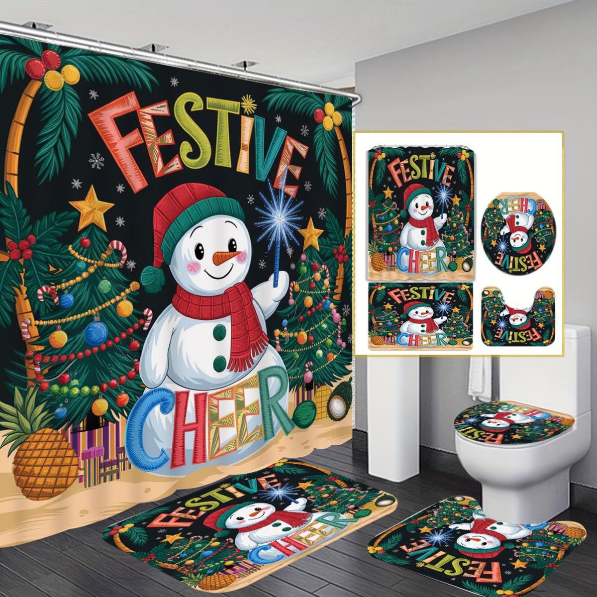 

Christmas Shower Curtain Set - Waterproof Bath Curtain, Non-Slip Rug, U-Shaped Toilet Seat &Lid Cover For Festive Bathroom Decor W60H190(CM)-1 Pcs