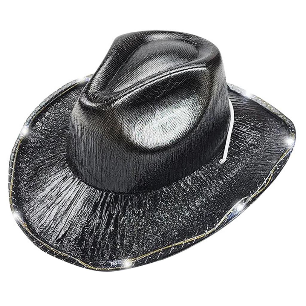 Party Ready Denims Hat Western Role Playing Hat Light Up Hat Shining Glitter Hat for Party Goers and Night Runners