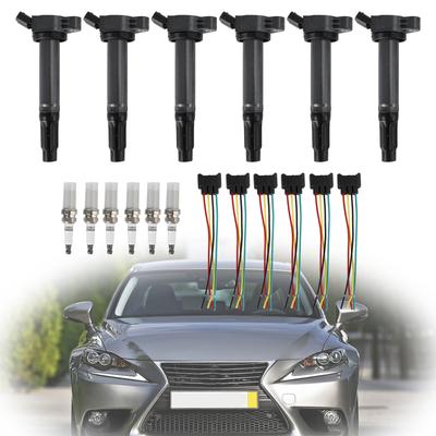 6 Ignition Coils+Connectors+Spark Plug UF487 90919-02251 For Toyota Sienna 3.5L
