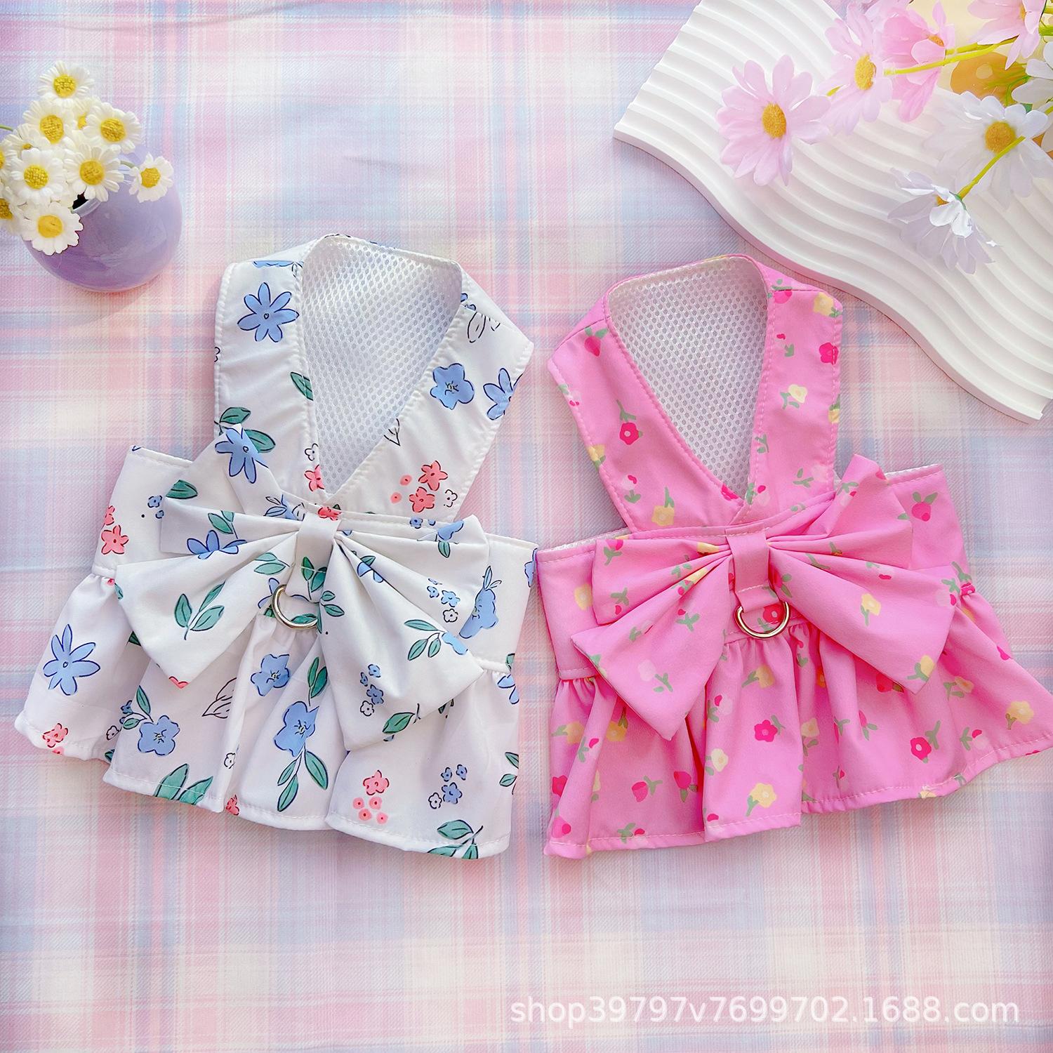 

Retro floral chest back skirt pet dog dog cat clothes spring summer and autumn models go out to lead breathable Bichon dog 2XL