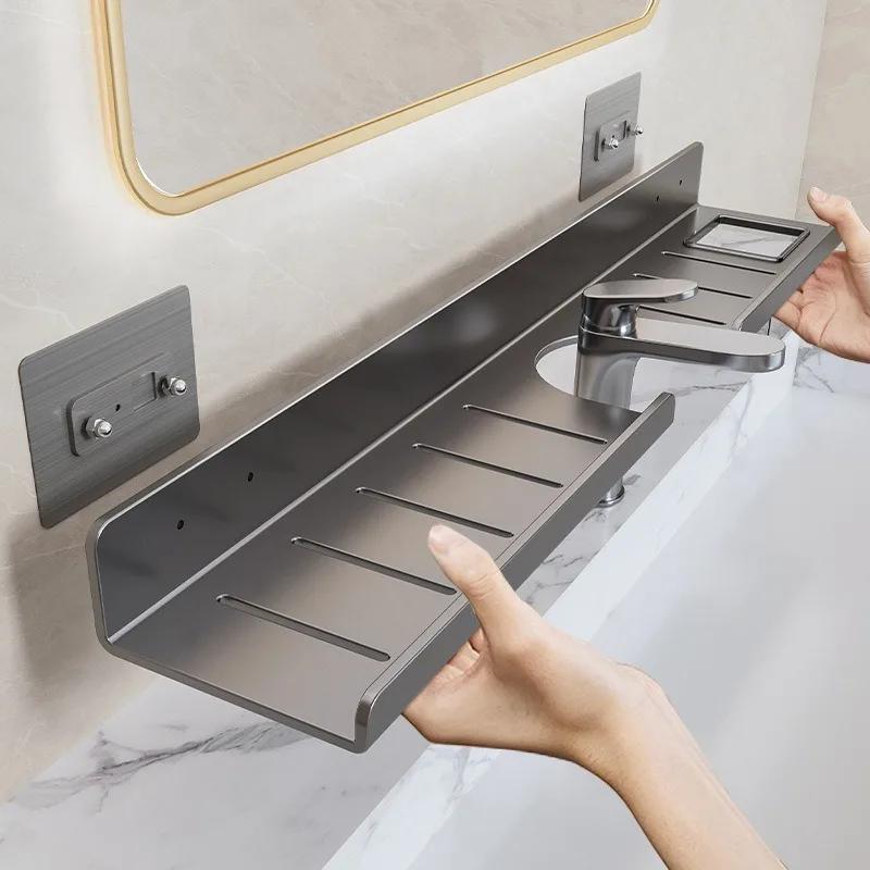 Modern Wall Mounted Mirror Front Bathroom Shelf Faucet Washbasin Washbasin Skin Care Products No Punch Bathroom Toilet Tray