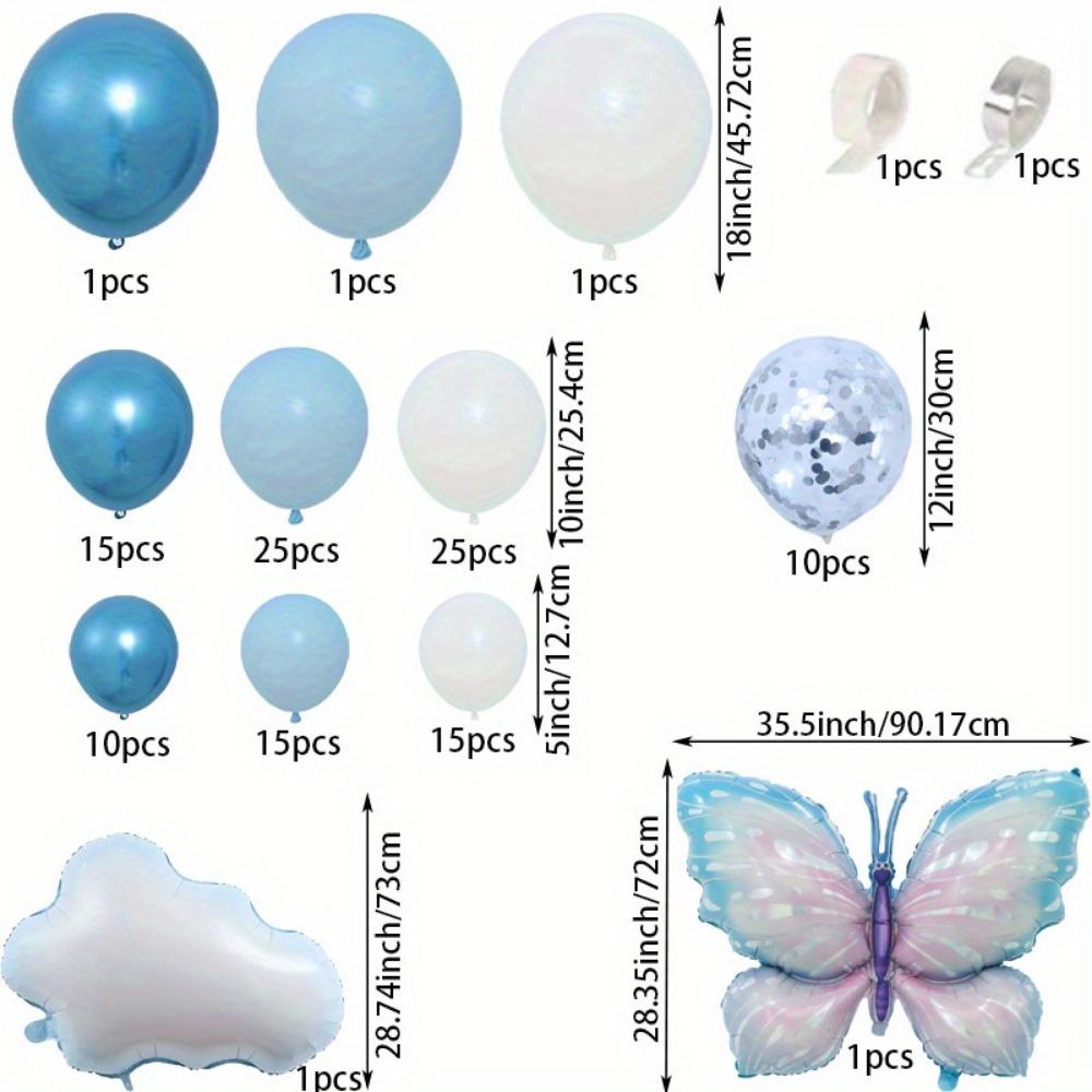 122PCS Blue Balloon Wreath Arch Kit, White Cloud and Butterfly Aluminum Film for Wedding, Birthday, Anniversary Decoration