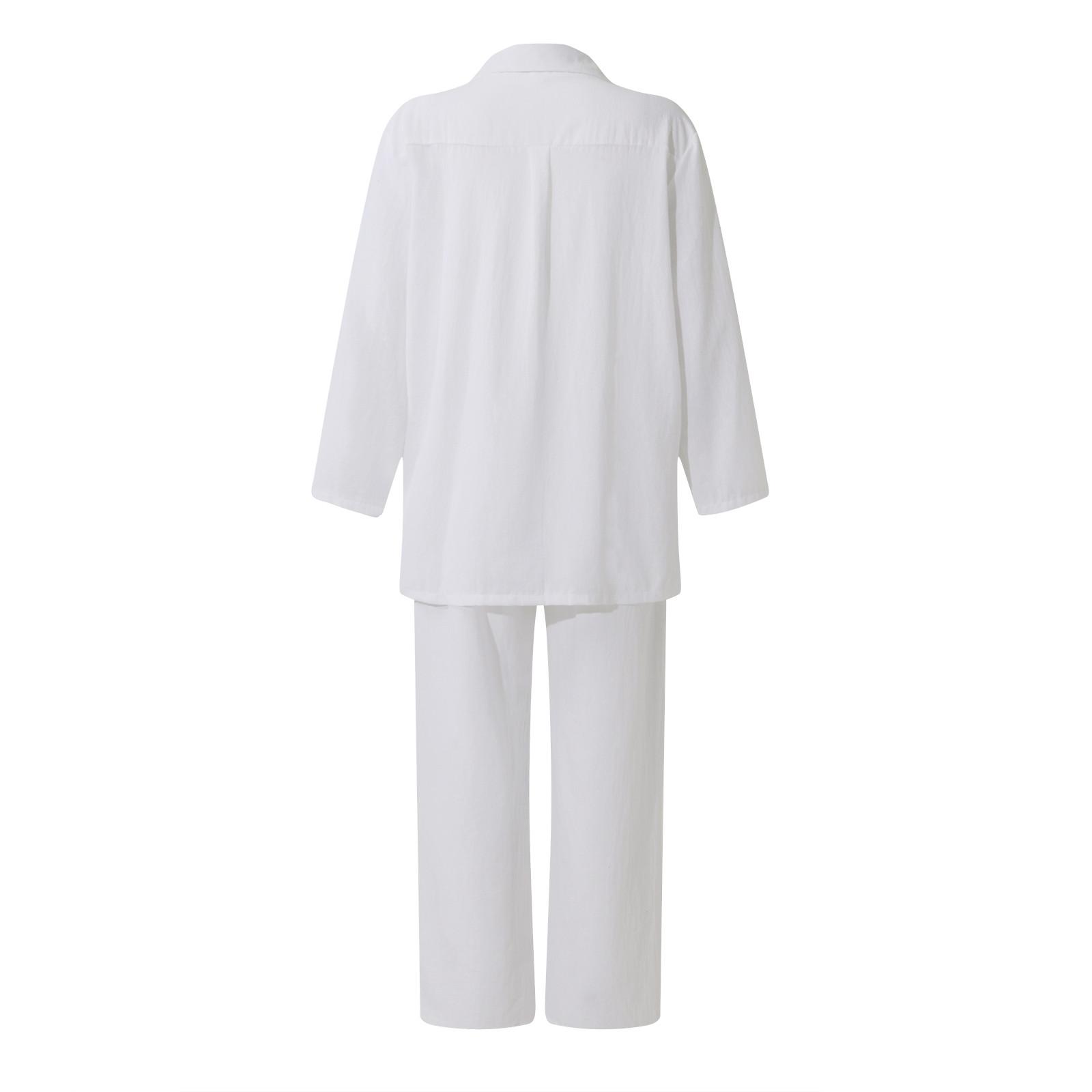 Модные женские повседневные однотонные рубашки с длинным рукавом из хлопка и льна — фото 3