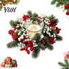 Winter Wedding Table Accents Christmas Candle Ring Wreath, Artificial Pine Wreath with Red Berries Greenery Decor White Flowers, Holiday Centerpiece
