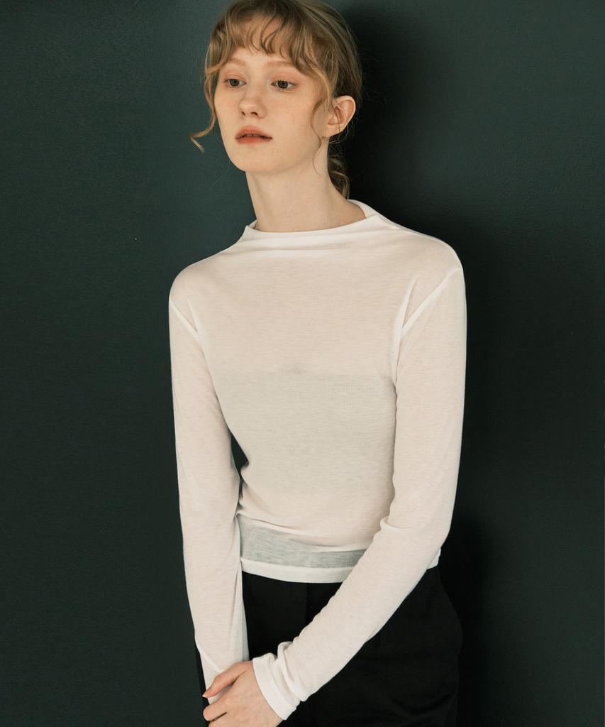 Basica Half-Neck See-Through T-Shirt (White)