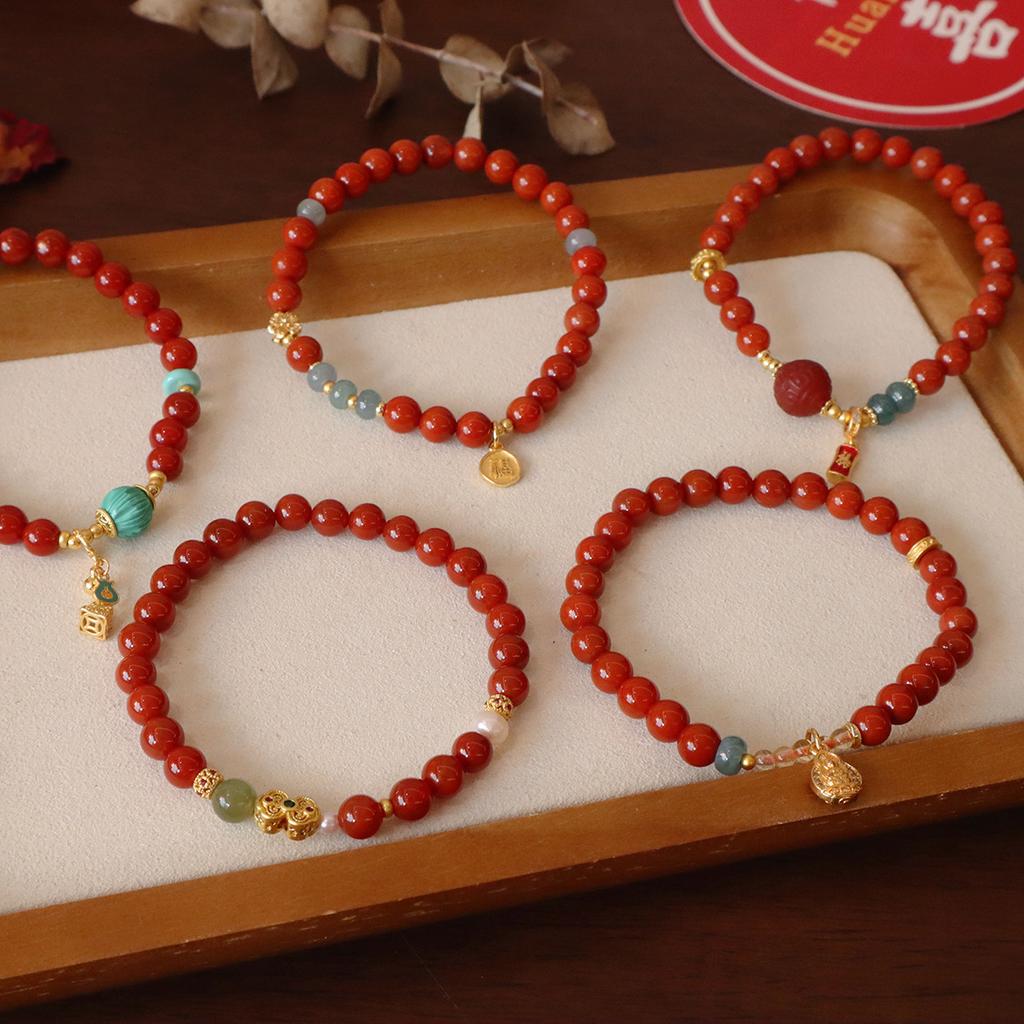 Natural Nanhong Agate Bracelet Beadedfashion Women Daily Jewelry Gift
