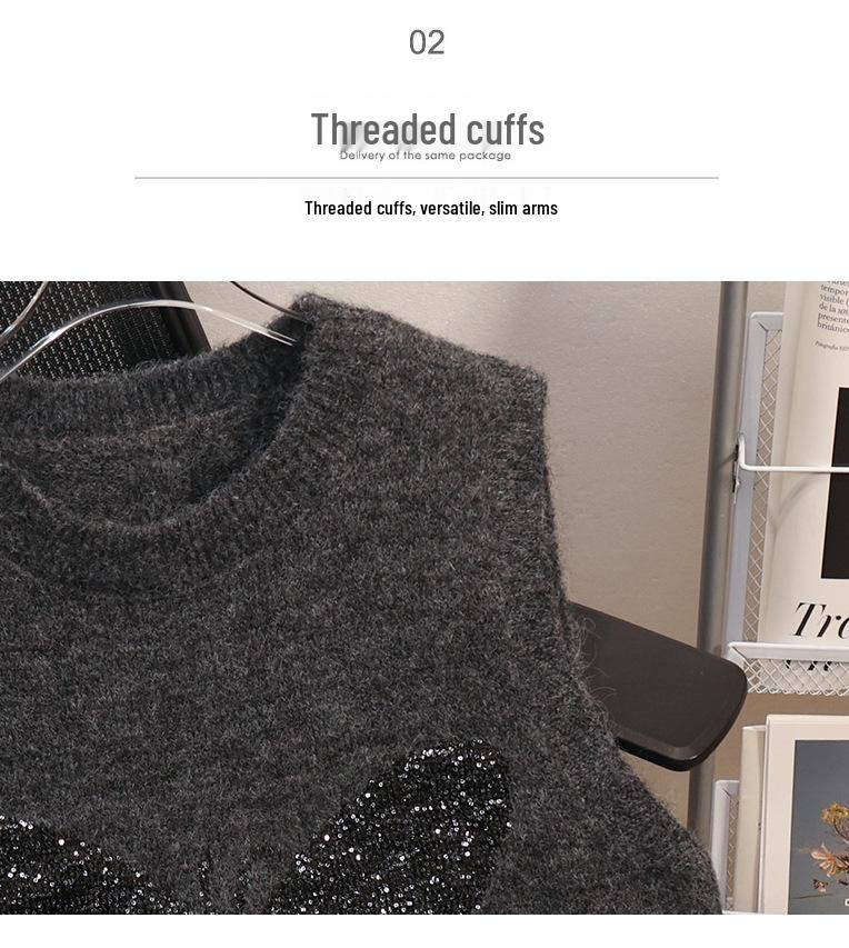 High-End Knit Sleeveless Sweater Vest with Butterfly Sequins and Back Slit