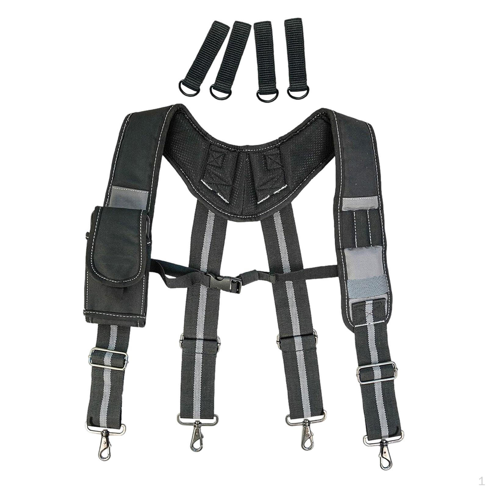 

Portable Construction Tool Belt with Suspenders, Ideal for Farmers, Electricians, And Roofers. Black and Gray