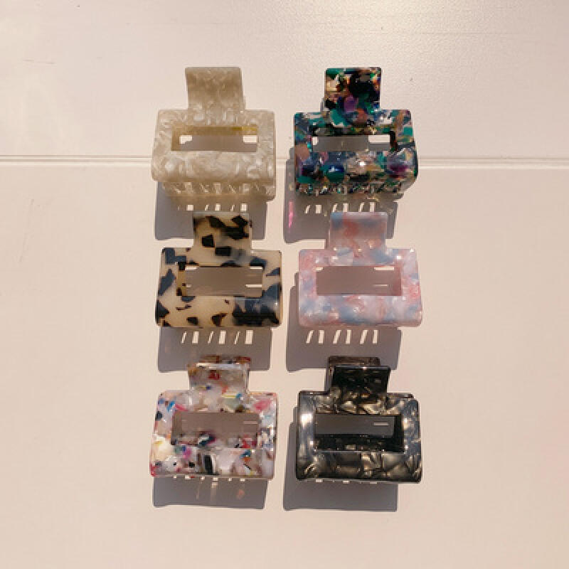 French Pin Cellulose Marble Square Hair Clip (6 colors) Marble Black