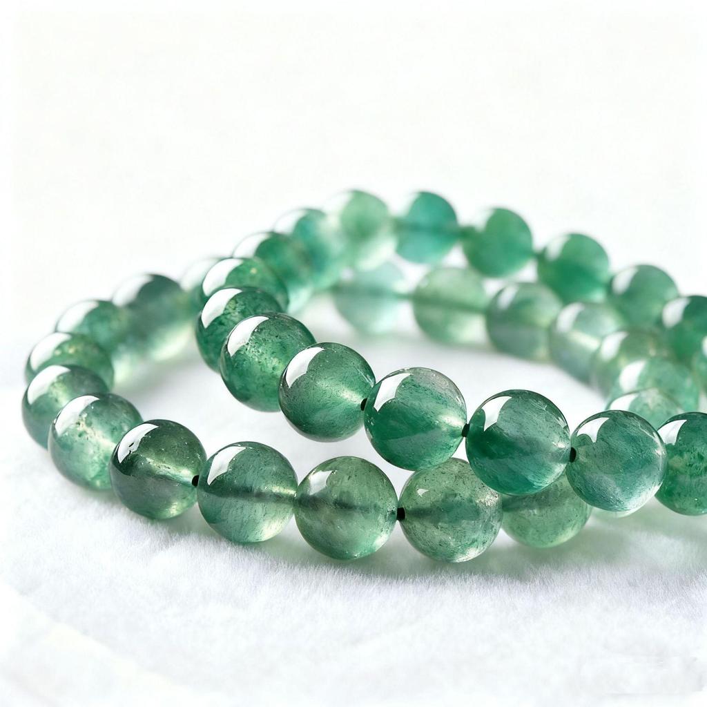 Green Strawberry Quartz Round Beads Bracelet - DIY Jewelry Accessories.