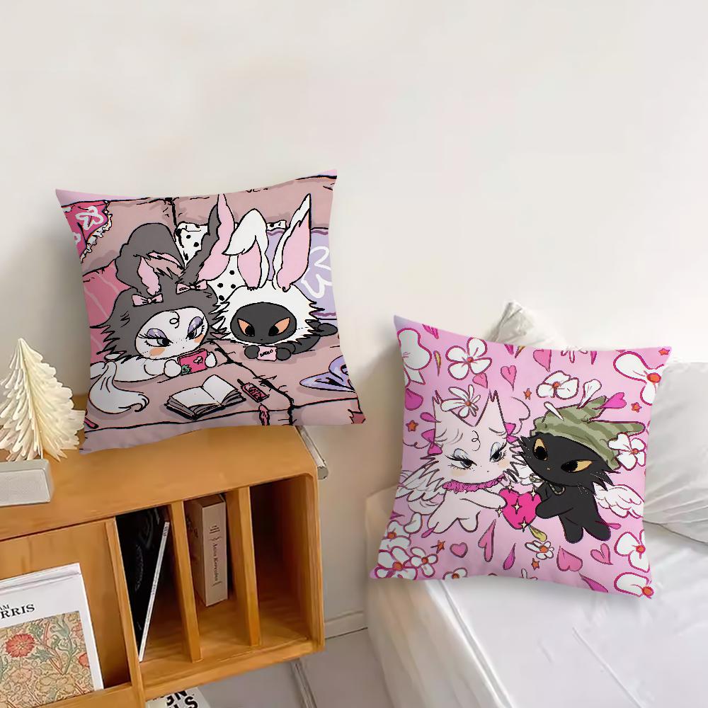 Cartoon Angel Black and White Cat cushion cover Pillow Cover Decoration Room Home Sofa living Office Car Nordic Simplicity