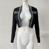 Black Rhinestone Long Sleeve Bandage Top and Short Jacket Evening Dress