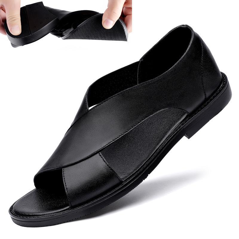 Men's Cowhide Leather Roman Sandals - New Casual Outdoor Summer Shoes with Soft Non-Slip Soles