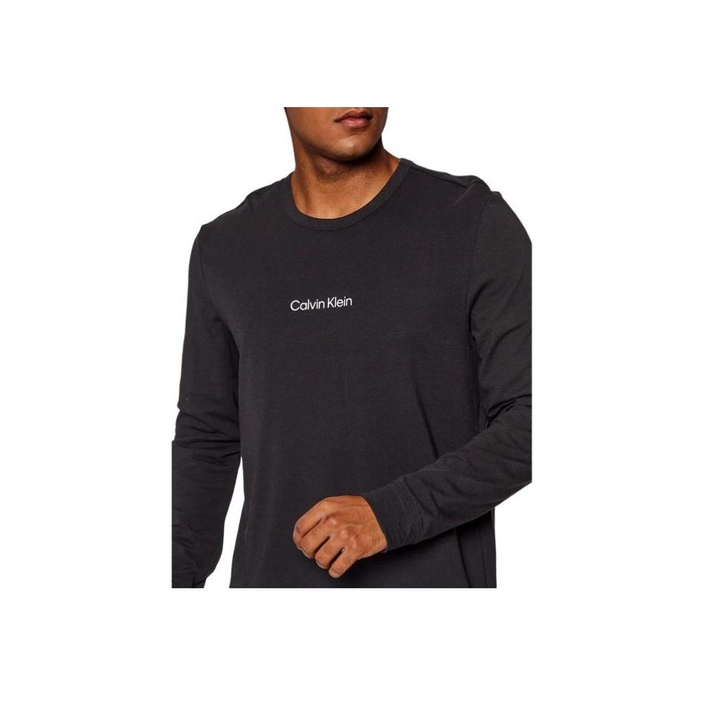 Calvin Klein Ss23 Round Neck Loose Fit Logo Print Long Sleeve T-Shirt Men Tops Black 000NM2171E