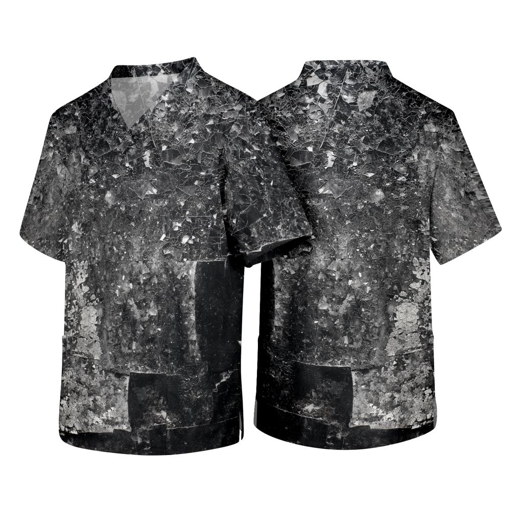 Men Short Sleeve V Neck Printed Chest Pocket Scrub Top with Relaxed Fit and Durable Fabric for Daily Wear