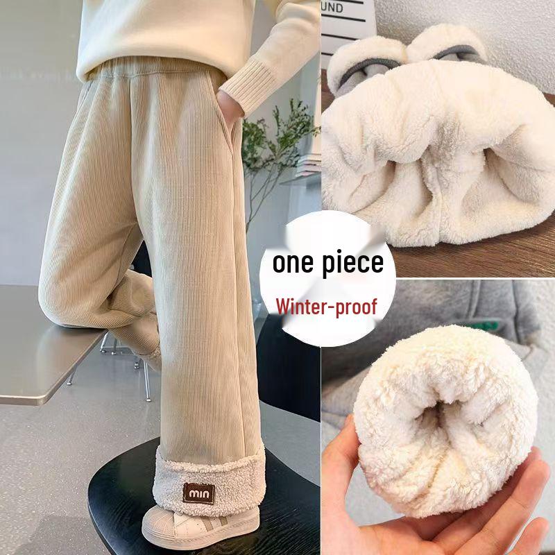 Girls' Warm Lambswool Wide-Leg Winter Pants