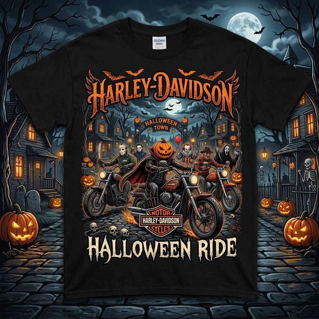 Funny Halloween Harley Motorcycle T-Shirt #22, iconic character, Unisex S-5XL