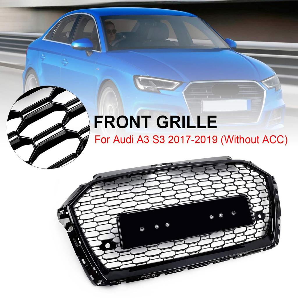 Honeycomb Mesh Front Bumper Grille Fit A3 8V 2017-2019 RS3 Style Black