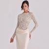 European and American style sexy lace perspective splicing pleated long dress pendant waist hip wrap satin fishtail skirt