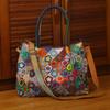 Leather Women'S Bag Hand-Spliced Flowers Colorful Random Contrasting Color Shoulder Messenger Bag