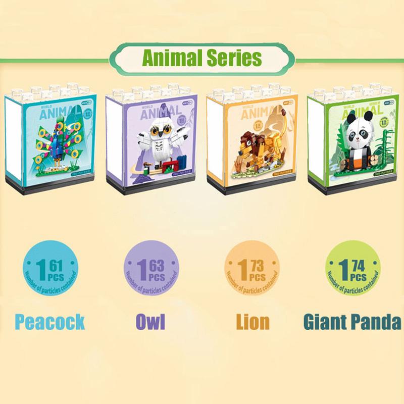 Non-Toxic 161+Pcs Random One Animal Building Blocks Toys Model Lion Panda Peacock Owl Animal Assemble Bricks Toy Sets Ornament Gifts