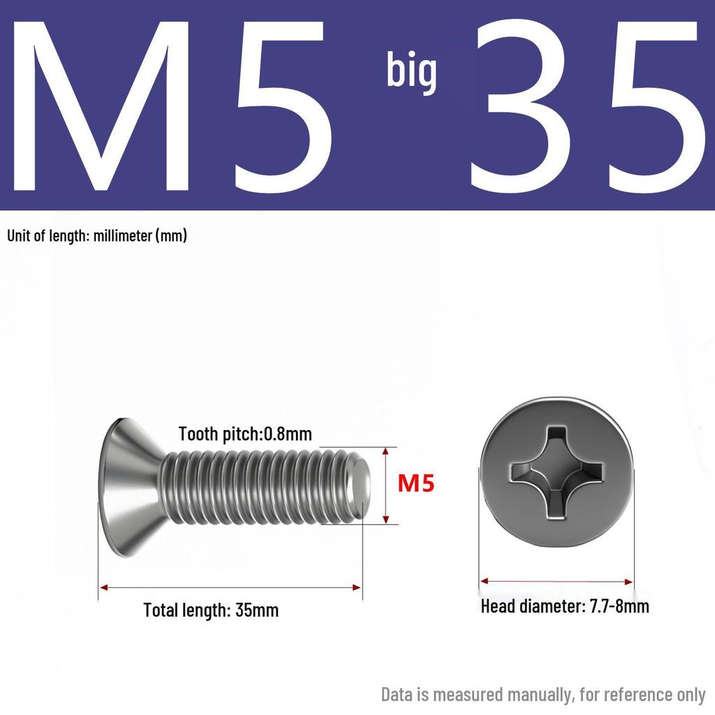 201 Stainless Steel Countersunk Phillips Head Screw: Flat Head Bolt M2-M8