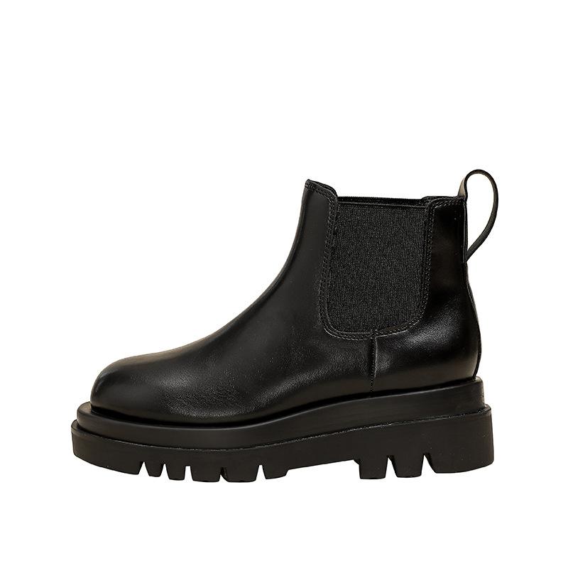 

Fleece brown short boots women s autumn and winter new Martin boots thick-soled round head Chelsea short leather boots children 35 чёрный