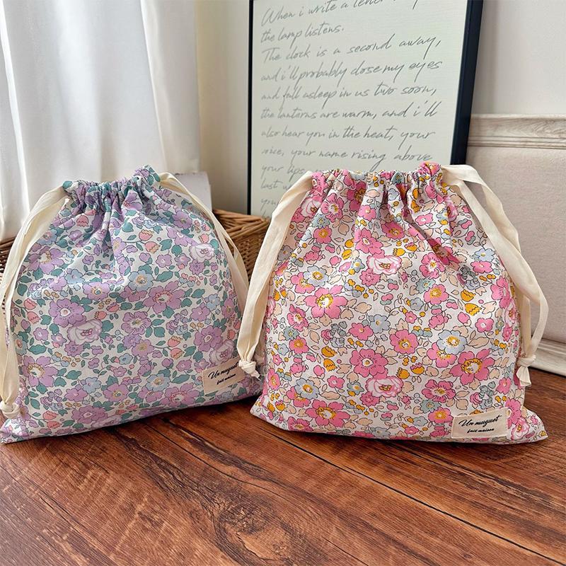 Forest Style Handmade Floral Cotton Drawstring Bag Vintage Storage Pouch For Underwear Travel Organizer Pouch