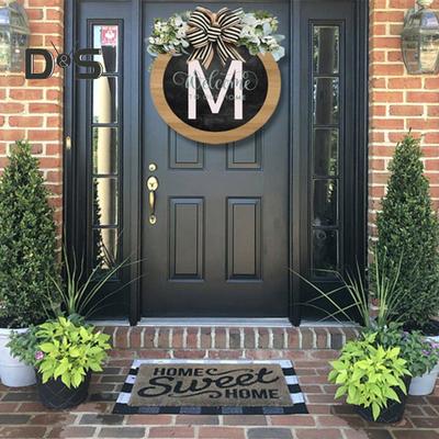 Weather Resistant Front Door Welcome Sign Surname Letter Beautiful Optional Last Name Year Round Front Door Wreath