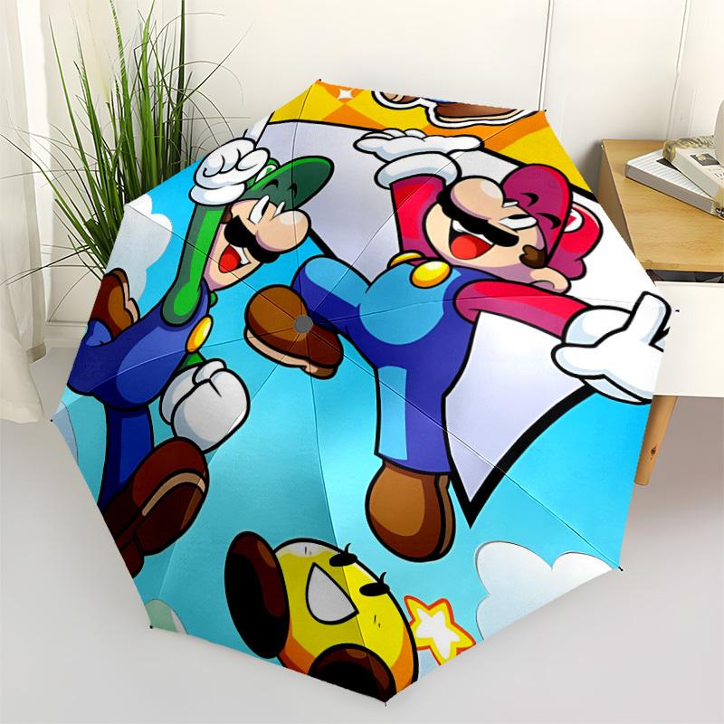 1pc Mario Luigi Automatic Folding Umbrella, Automatic Folding Umbrella with 8 Ribs, Convenient for Outdoor Use 023