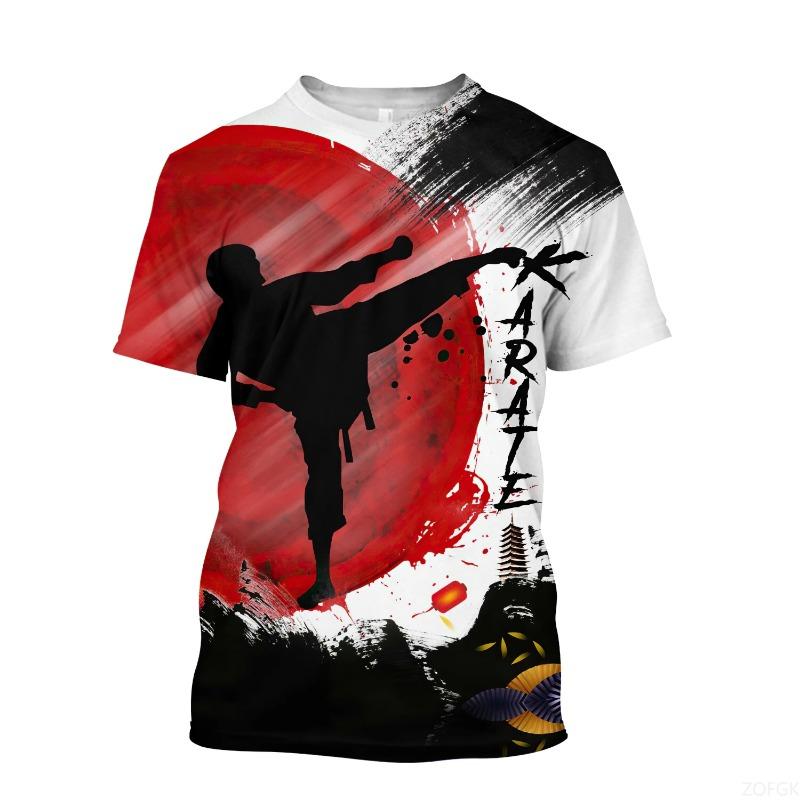 Japanese Training T-shirt Men's 3D Karate Printed T-shirt Sportswear Men's Sweat Absorbing Breathable T-shirt
