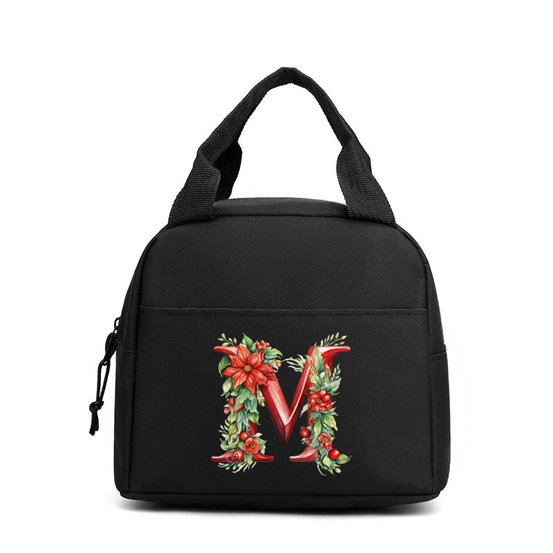 Trend niche print flower 26 letter pattern storage bag tote bag student lunch box bag portable