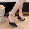 Brand Design Pearl Chain Ankle Strap Pumps Women 2025 Summer Sexy Pointed Toe High Heel Dress Shoes Luxury Glitter Wedding Pumps