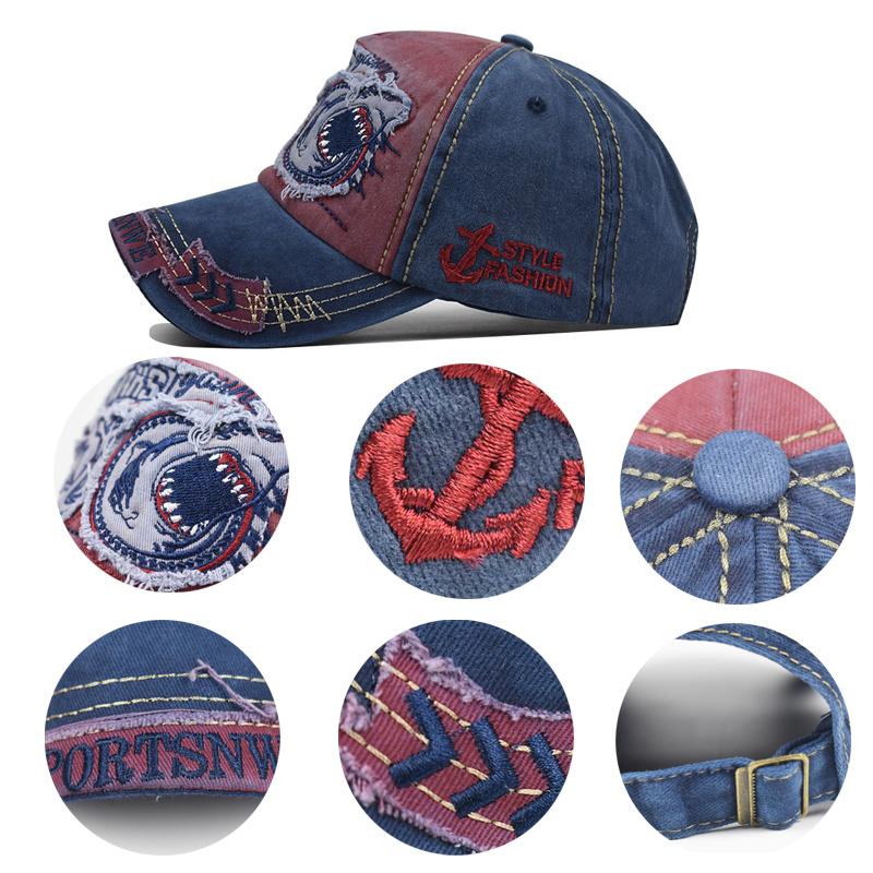 Unisex Vintage Baseball Cap Men Women Adjustable Denim Distressed Trucker Hat  Shark Hat