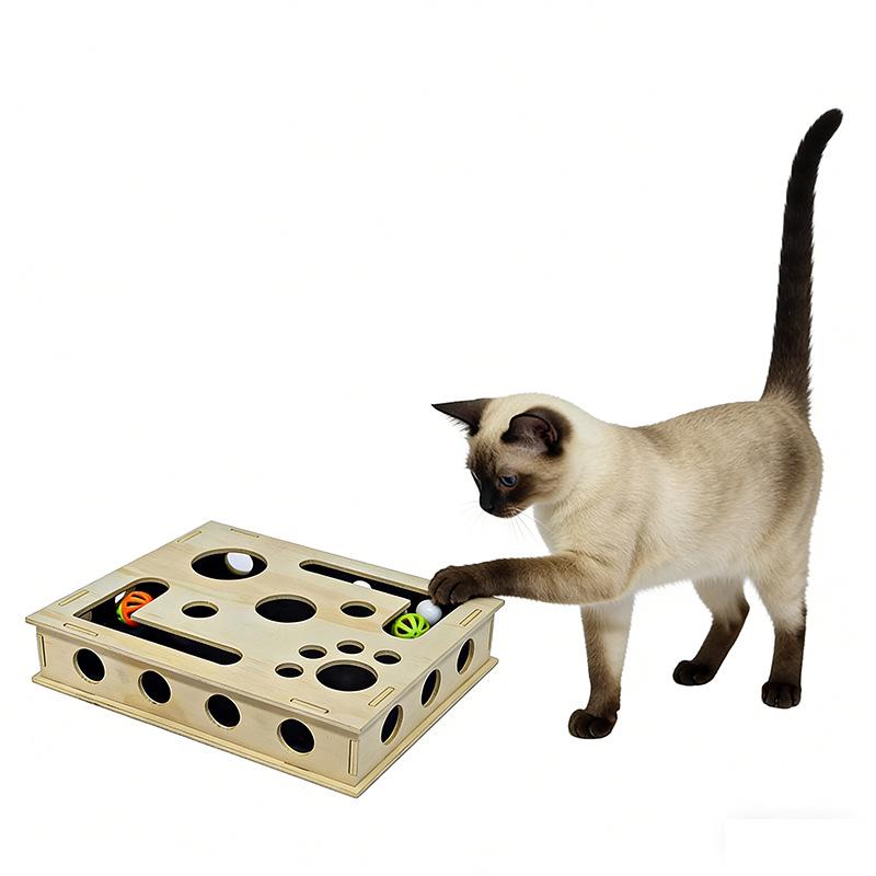 Solid Wood Cat Maze Toy: Interactive Scratching & Digging Game
